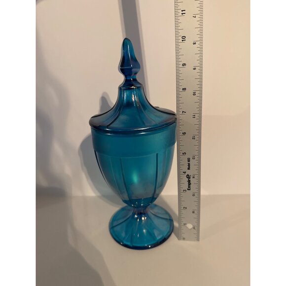 Fenton Art Glass "90th Anniversary" Celeste Blue Stretch Carnival Candy Dish wit - Picture 5 of 6